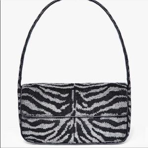 STAUD Tommy Zebra Beaded Handbag